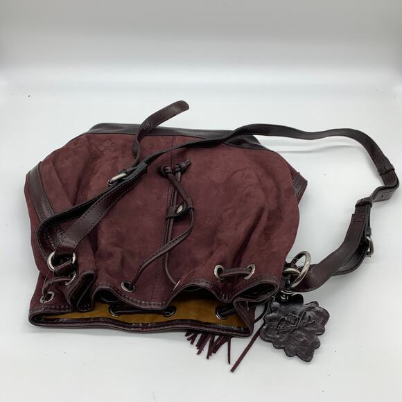 Patricia Nash Leather Crossbody Bags Melrose Drawstring Plum Nubuck Purse - Picture 12 of 12